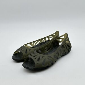 Crocs Adrina III SZ 9 Womens Green Jelly Slip On Open Toe Ballet Flats Comfort